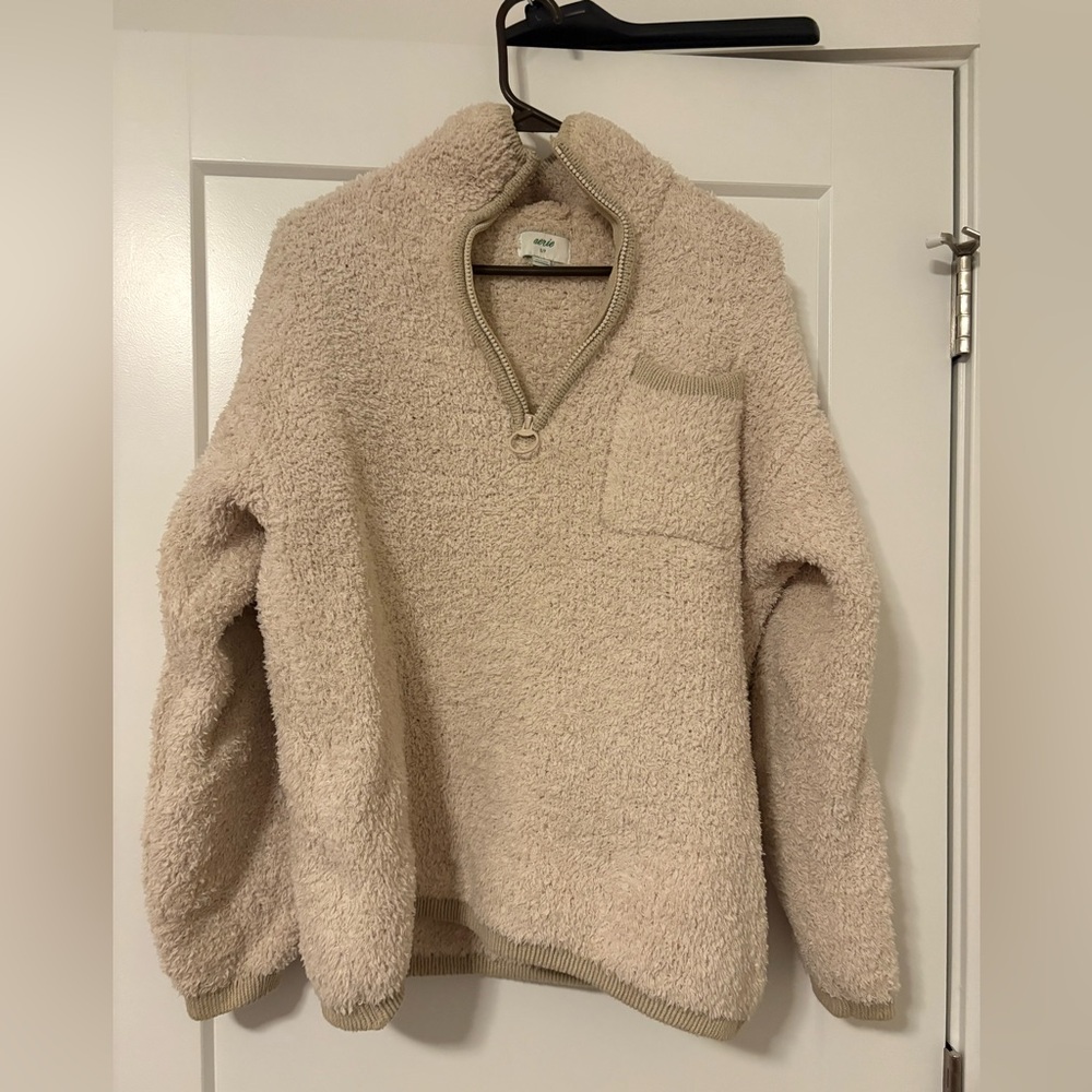 Aerie Cream Quarter-Zip Turtleneck Sweater